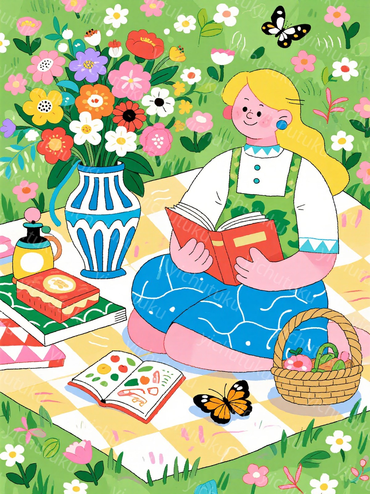 清新女孩花园野餐看书 详情图 1